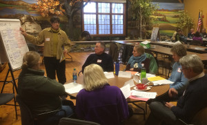 Participants playing a NECAP role-play simulation at Great Bay National Estuarine Research Reserve near Dover, New Hampshire.